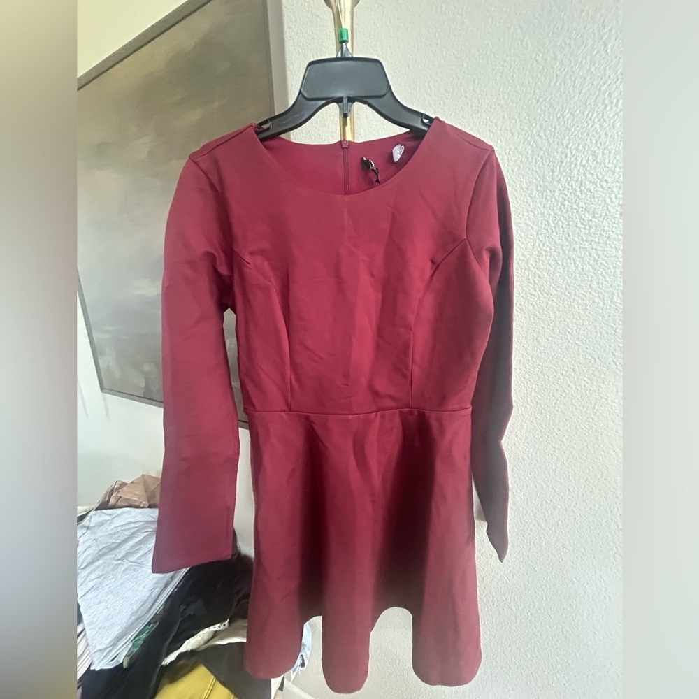 NWOT Lulus Forever Chic Burgundy Long Sleeve Fit-and-Flare Dress - Picture 9 of 11